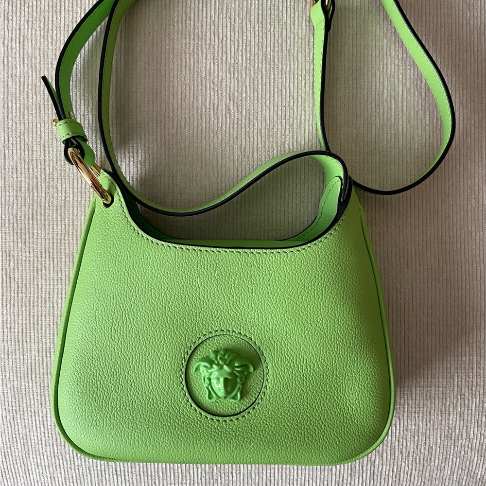 VERSACE Green Leather Shoulder Bag with Medallion